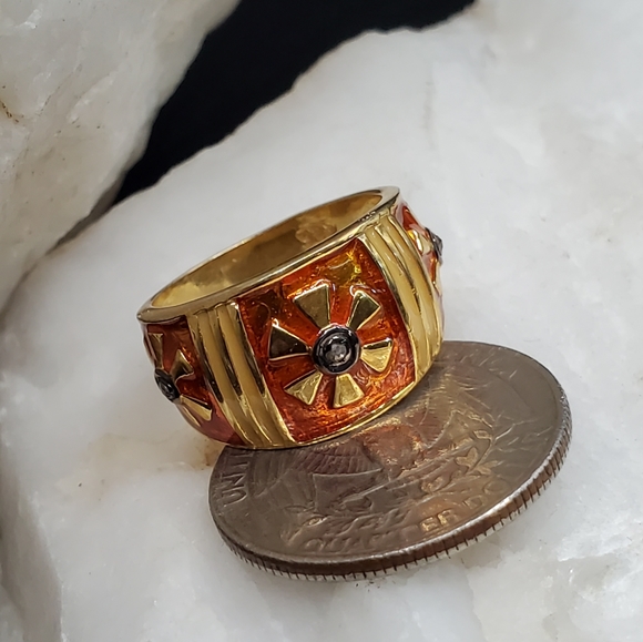 Solid Sterling Silver 925/18k Gold Ring Raw African Diamonds - Picture 5 of 10